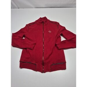 Pearly Gates Sweater Mens Large Red Full Zip Mock Neck Golf Pockets Knit Logo